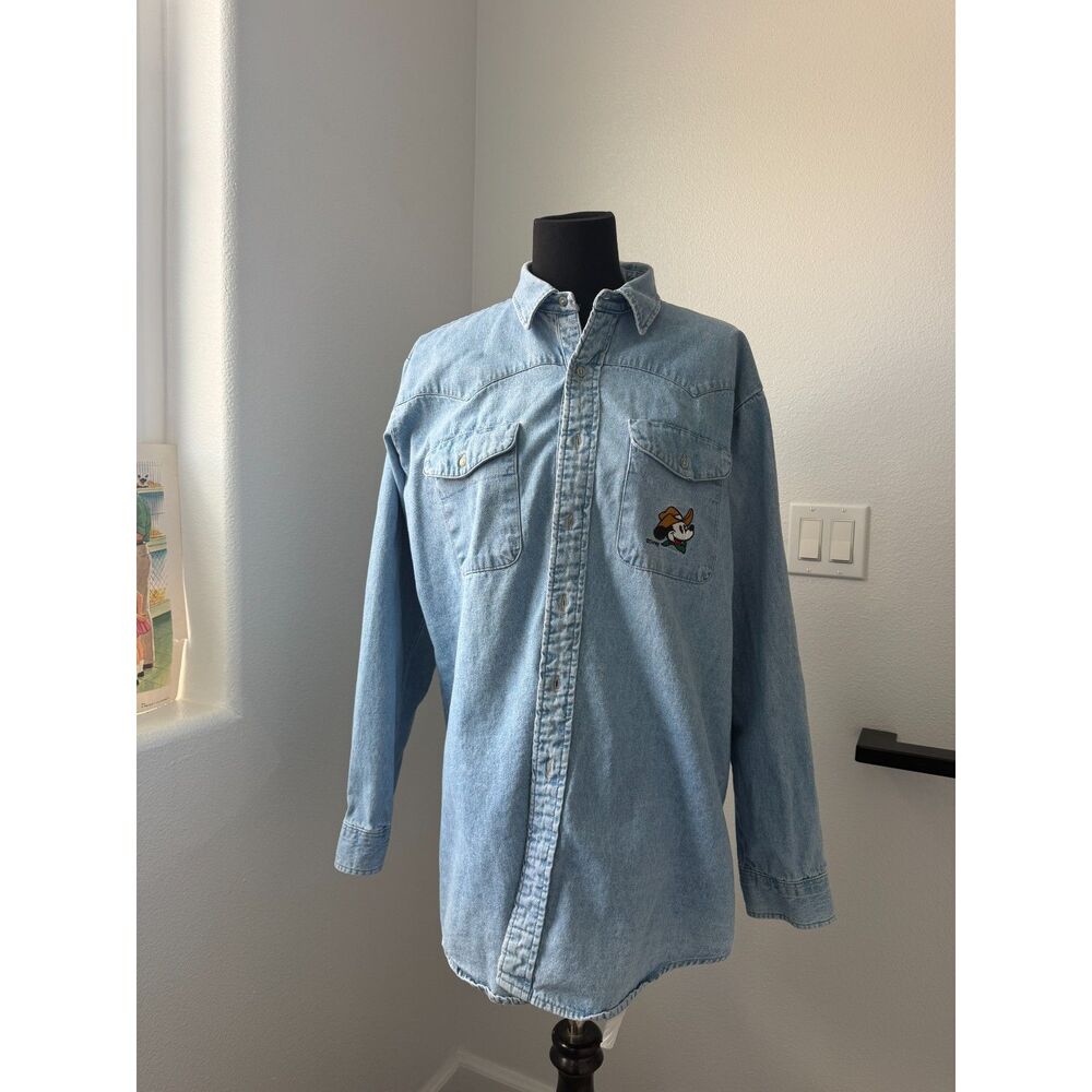 Vintage 90s Mickey & Co. Disney Western Embroidered Denim Button Up Shirt